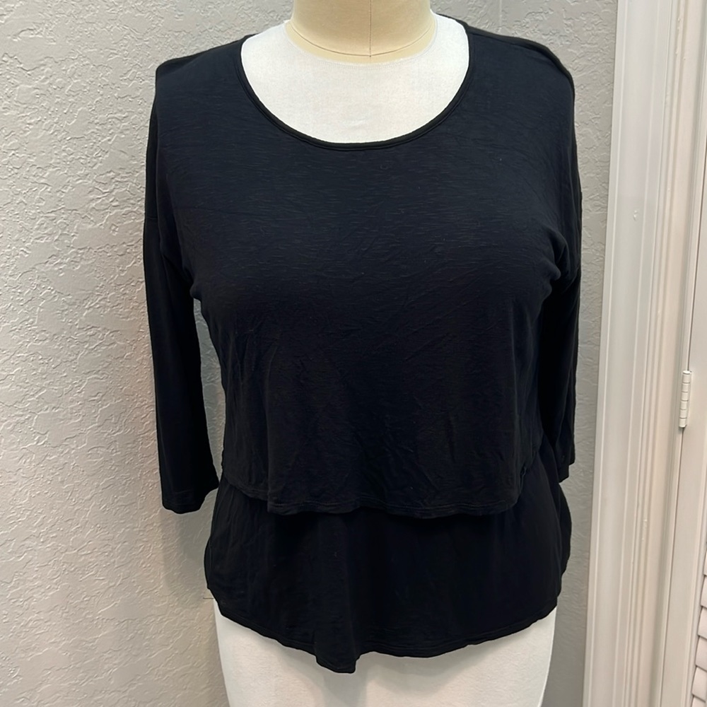 B.L.E.U | Double Layered Hem‎ Black Knit Top